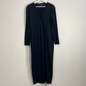 Carole Little Vintage Asian Inspired Dress Long Sleeve Made in Hong Kong Black M